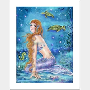 Dreaming on aquamarine tides mermaid by Renee Lavoie Posters and Art